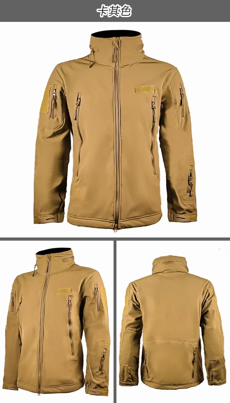 Outdoor Tactical Jacket Men's Stand-up Collar Plush Thickened Soft Shell Jacket Winter Windproof Waterproof Camouflage Coat
