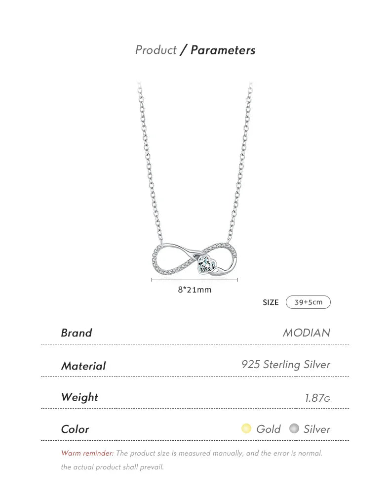 925 Sterling Silver Infinite Love Necklace Romantic Embrace Heart Pendant Link Chain For Women Anniversary Jewelry Gifts