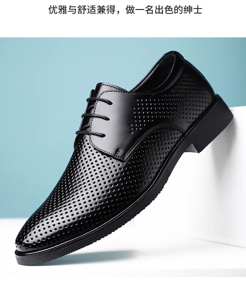 Summer Autumn Dress Shoes for Men Hallow Breathable Lace Designer Leather Shoes Male Fashion Business Casual Elegant Shoe Man