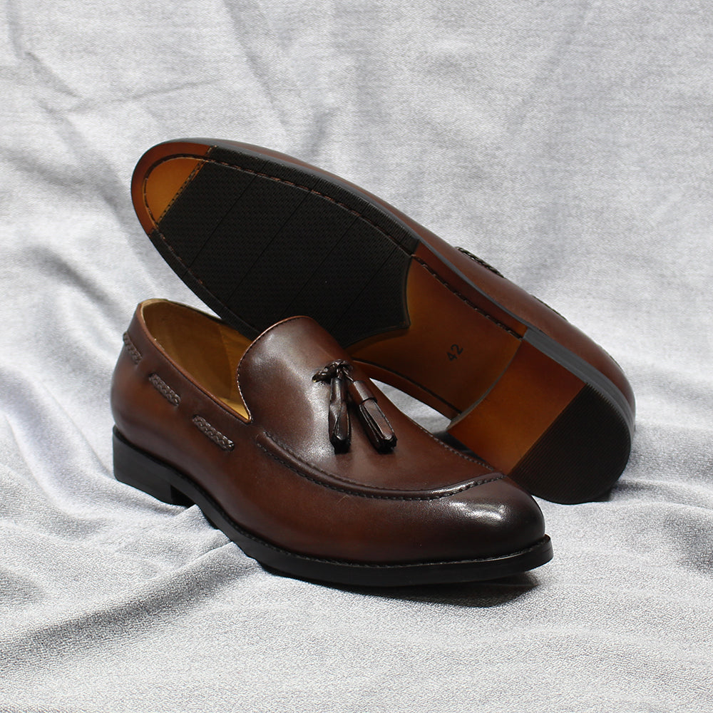 Italian Style Men's Loafers Tassel Genuine Cow Leather Comfortable Slip on Wedding Party Office Dress Shoes for Men Casual Shoes