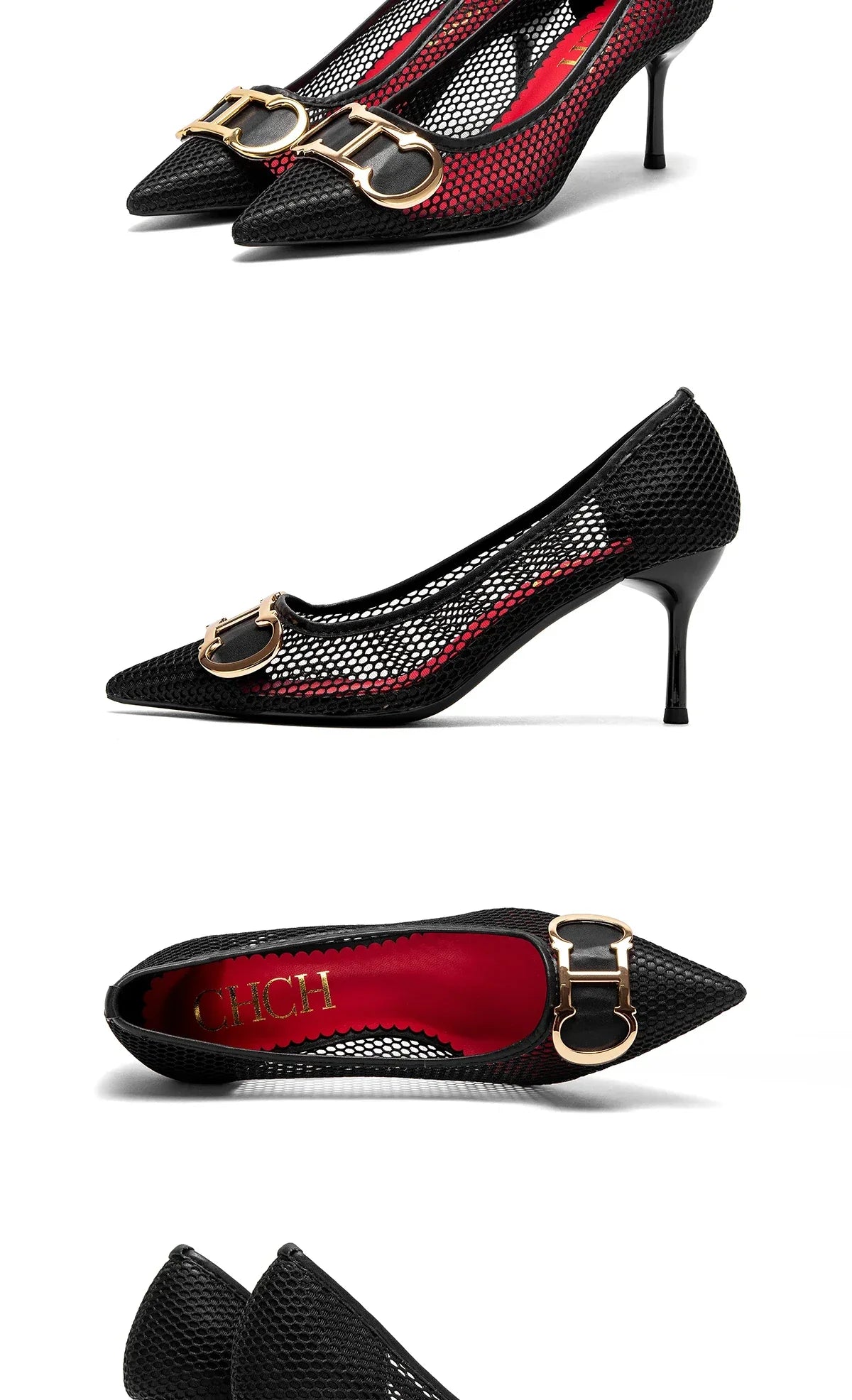 High Heels Red 2025 Spring New Hollow Business Women's Shoes 7cm Red Evening Shoes net