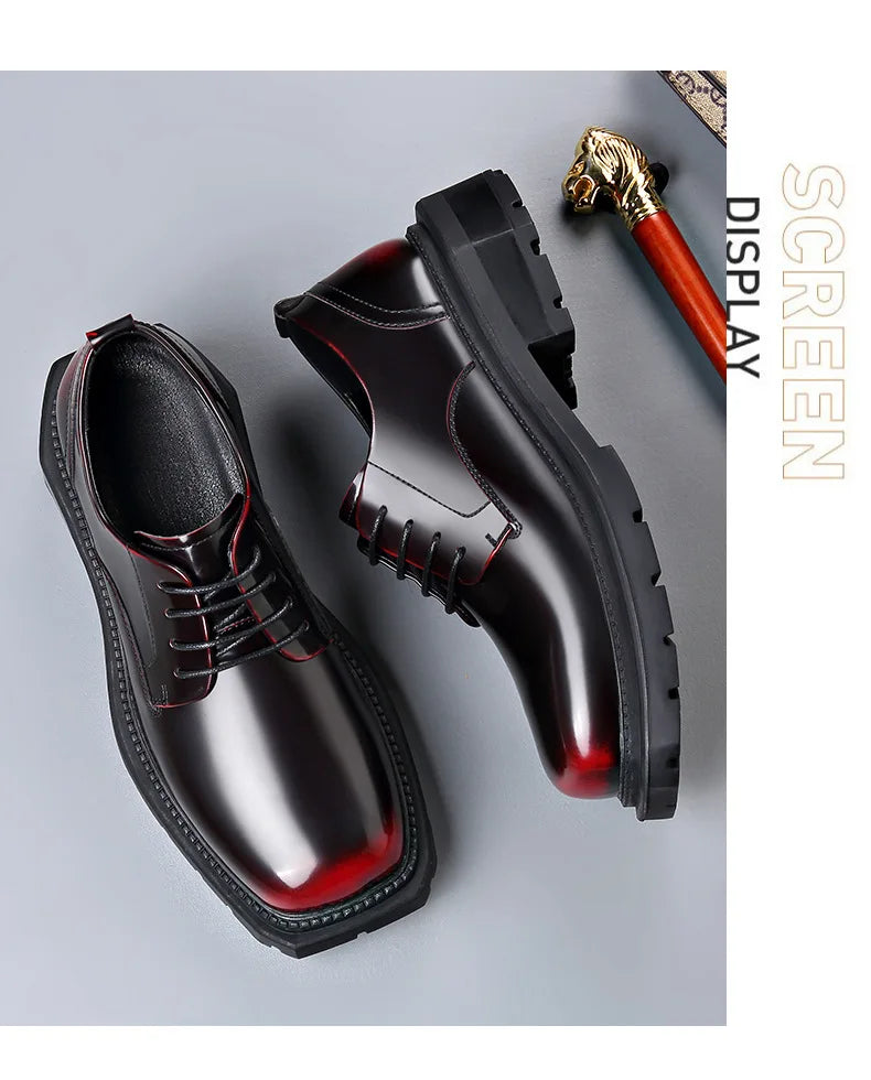 British Thick-soled Formal Leather Shoes Men Spring Autumn Lace Designer Platform Shoes Male Fashion Business Casual Shoe Man