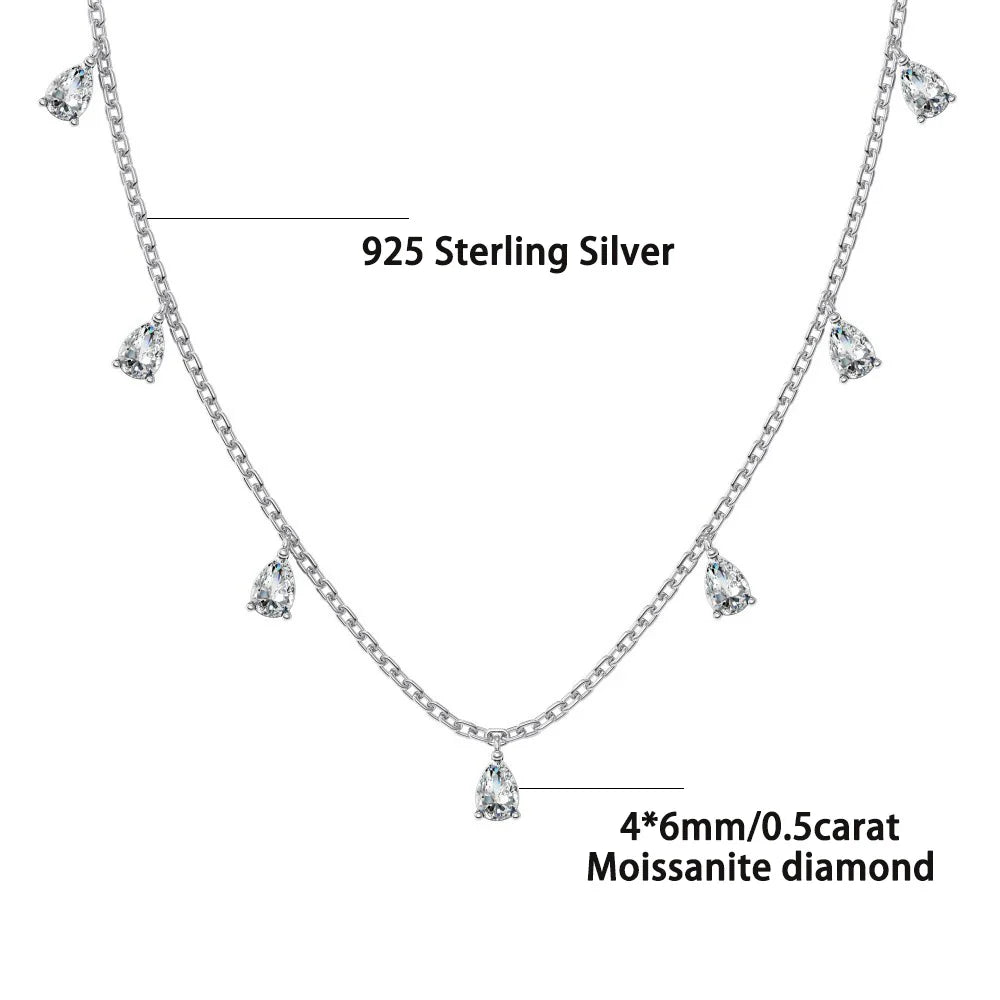 0.5carat Pear Cut Moissanite Diamond Drop Necklaces for Women 925 Sterling Silver Bridal Neckchain Fine Jewelry with Certificate