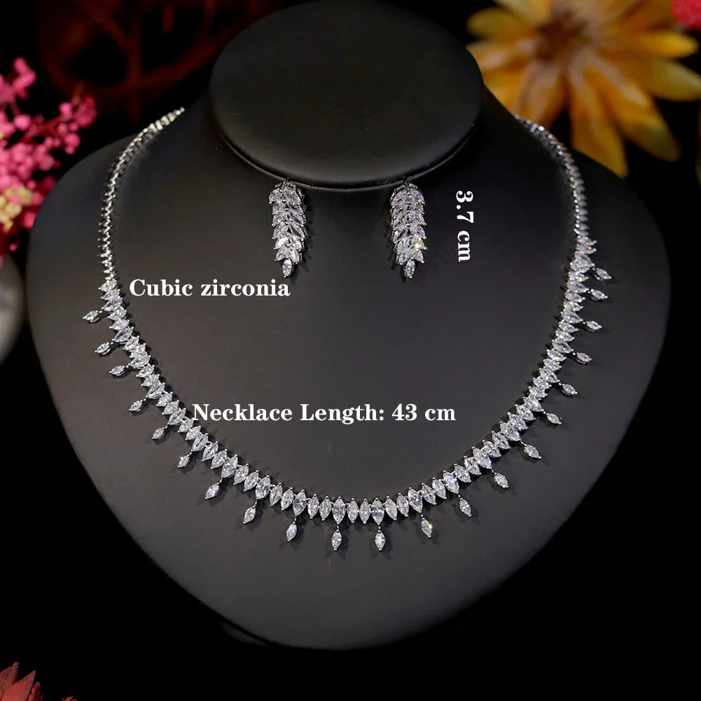 New CZ Simple Earring Necklace For Women Elegant Bridal Wedding Jewelry Set Bridesmaid Dinner Party Accessories， Gifts X0477