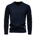 Mens V-neck Solid Cotton Pullover Sweaters Long Sleeve Casual Social Knitted Sweaters for Men