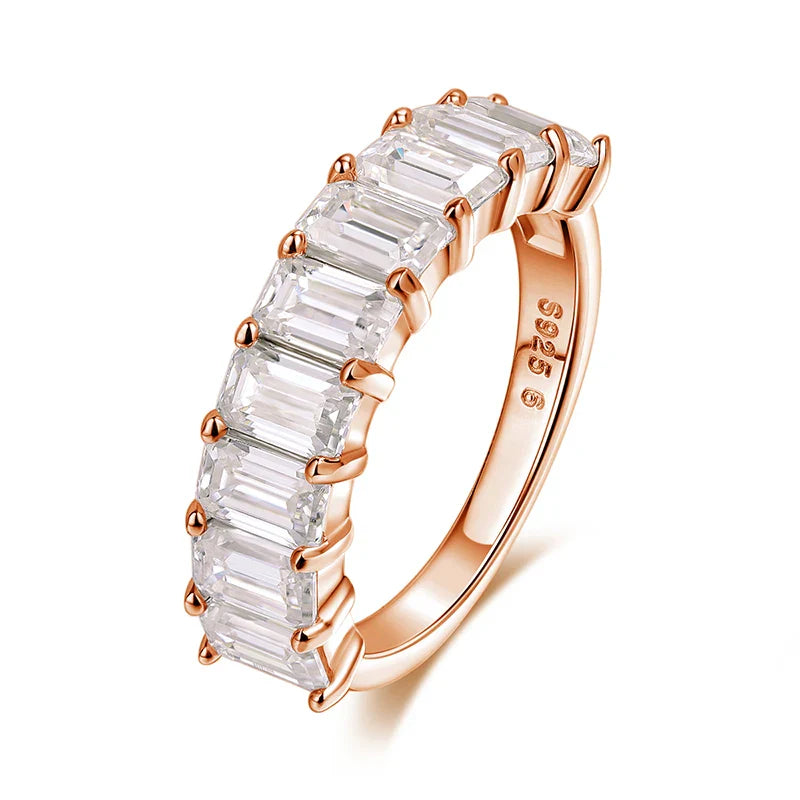 Each 3*5mm 0.5CT Emerald Cut Moissanite Ring for Women 1/2 Eternity Bands Lab Diamond Jewelry Pure 925 Silver Girl Ring