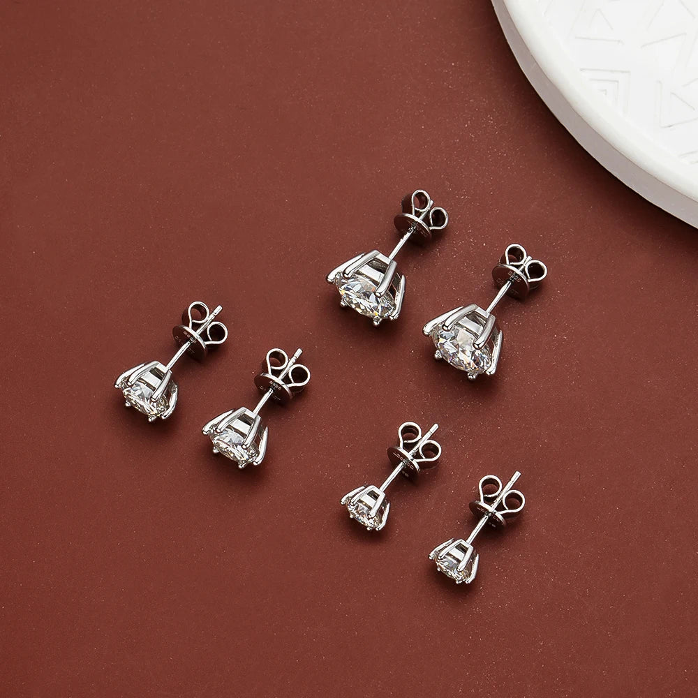 2 Carat Classic Moissanite Stud Earrings 925 Sterling Silver For Women 6-Claw D Color Sparkling Diamond Round Ear StudsCertified