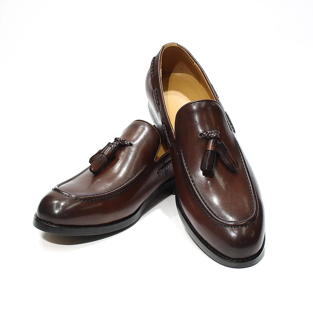 Italian Style Men's Loafers Tassel Genuine Cow Leather Comfortable Slip on Wedding Party Office Dress Shoes for Men Casual Shoes