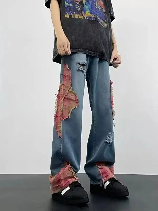 High Street Hip-Hop Flared Jeans for And Summer Street Design Splicing Mopping Pants, for Outdoor | Kpop Demon | Halloween | Jor