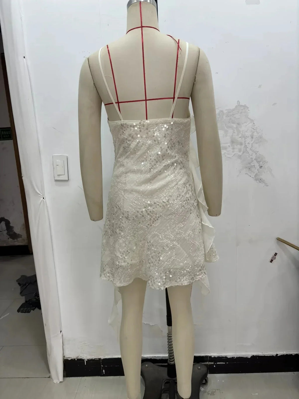 Sexy Chic Women Dress Solid Cami Backless Sequined Tierred Mini Short Dress Fashion 2025 Fall Evening Club Party Dress