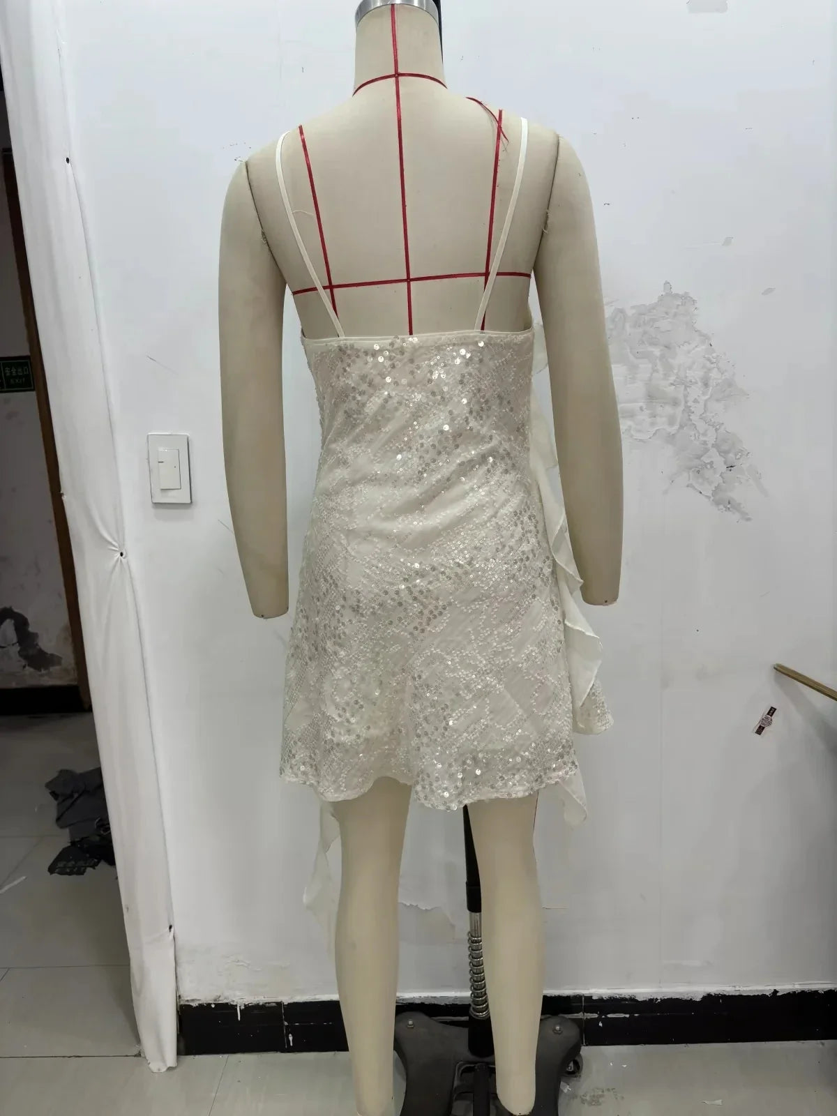 Sexy Chic Women Dress Solid Cami Backless Sequined Tierred Mini Short Dress Fashion 2025 Fall Evening Club Party Dress