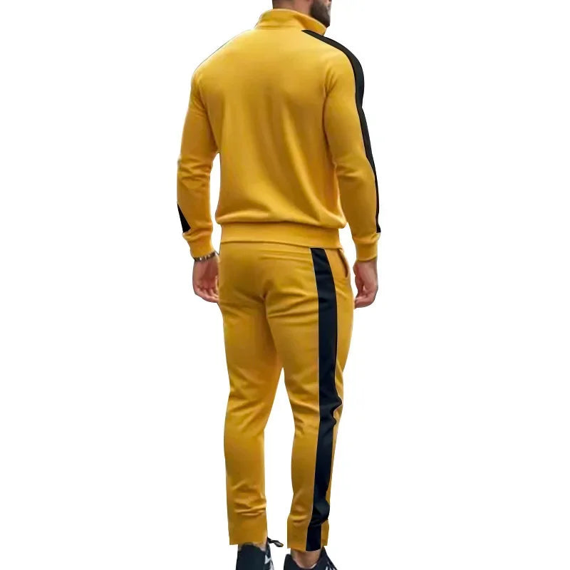 2025 Spring Autumn Men's 2-Piece Set Color Blocking Zipper Stand Collar Casual Sports Jacket Sweatshirt Trousers Suit