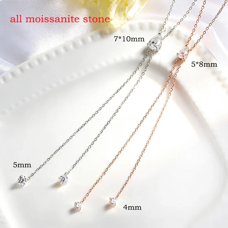 1-2CT Pear Cut Moissanite Long Necklace for Women Luxury Jewelry Female Neck Chain Solid Silver 925 Pendant Lab Diamond