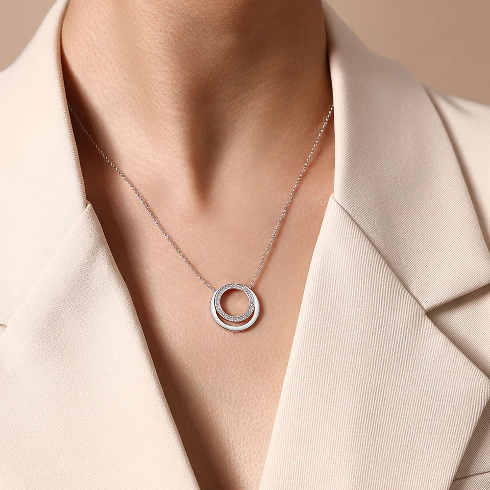 Full Moissanite Necklace DVVS1 18K Gold Plated 925 Sterling Silver Double Circle Round Pendant Women Party Fine Jewelry