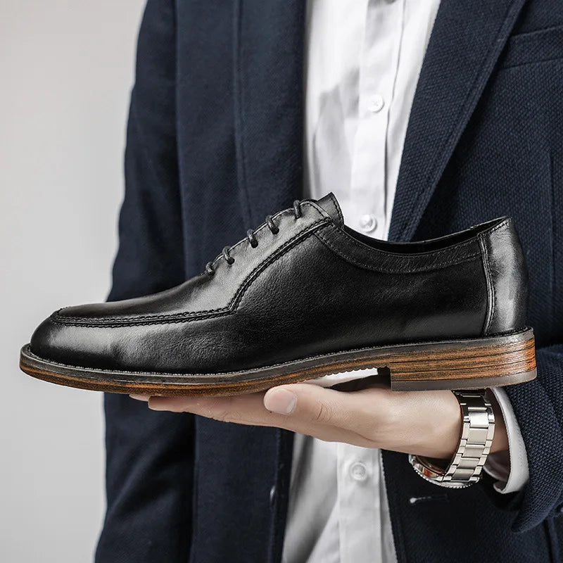 Hot Genuine Leather Shoes Men Wedding Office Dress Shoes Brown Patina Handmade Lace-Up Shoes Business Oxford Footwear