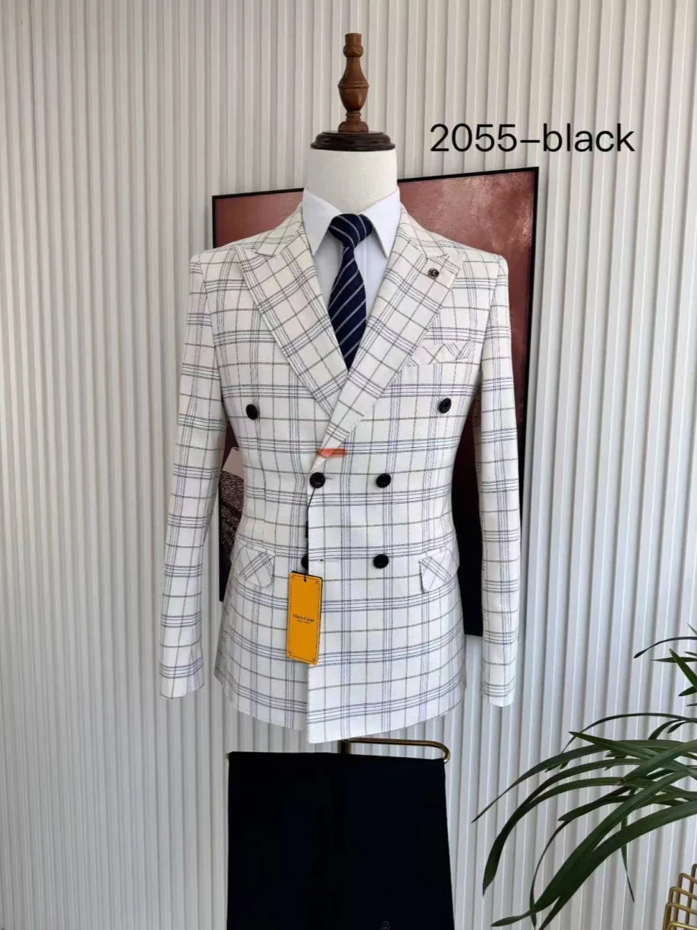 Classic Handsome Plaid Suit Set 2 Pieces For Men Business Outfit Double Breasted Men's Slim Fit Suits Wedding Groom Sets