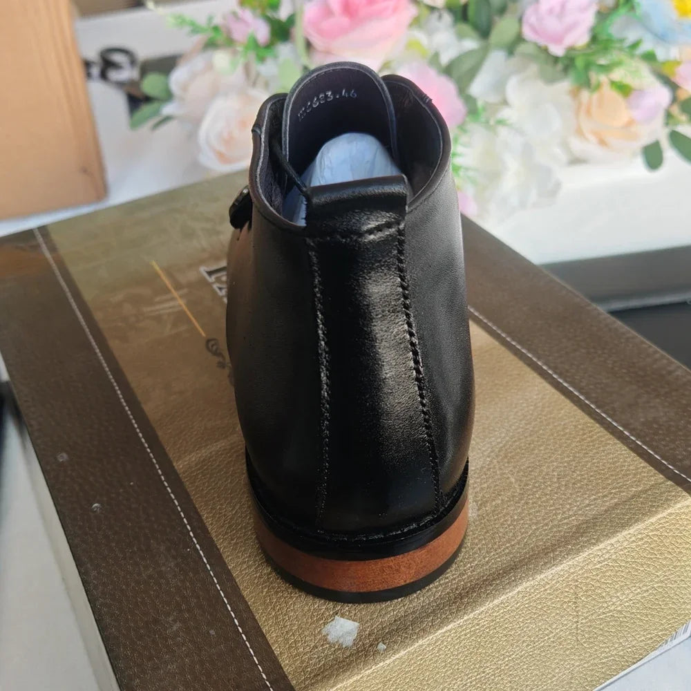 Men Flat/6CM Bussiness Elevator Shoes Genuine Leather Boots Autumn Winter Warm Ankle Boots for Men Botas Hombre Plus Size 37-47