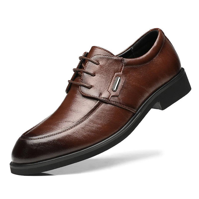 Brown Leather Dress Shoes British Style Lace Up Formal Business Footwear Groom Wedding Shoes Low Top Comfortable Office Shoes