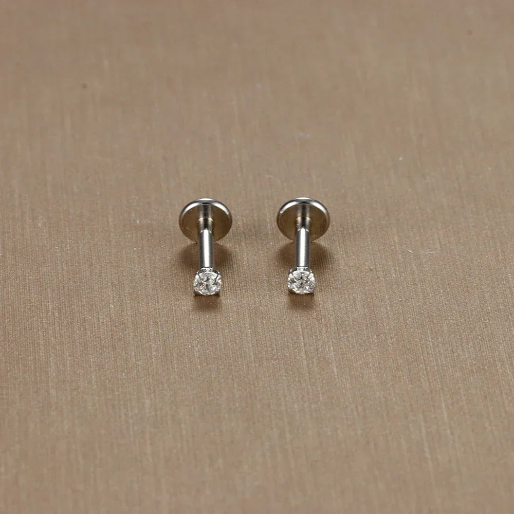 2PC Labret Tragus Stud Earrings 16G Surgical Stainless Steel CZ Crystal  Monroe Helix Cartialge Conch Medusa Lip Body Piercing