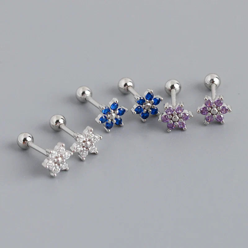 925 Sterling Silver Fashion Korean Petal Screw Bead Stud Earrings for Women Charm Ear Bone Piercing Jewelry Accessories