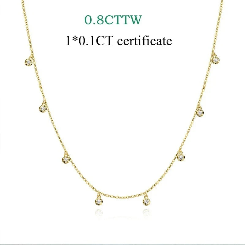 Certified Bubble 8 Stone 100% Real Moissanite Necklace Pendant Classic Women's Neck Chain Sterling Silver 925 Plated 18K