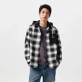 Outerwear Men 2024 Spring New Patchwork Contrast Color Checkered Top Detachable Hooded Fashionable
