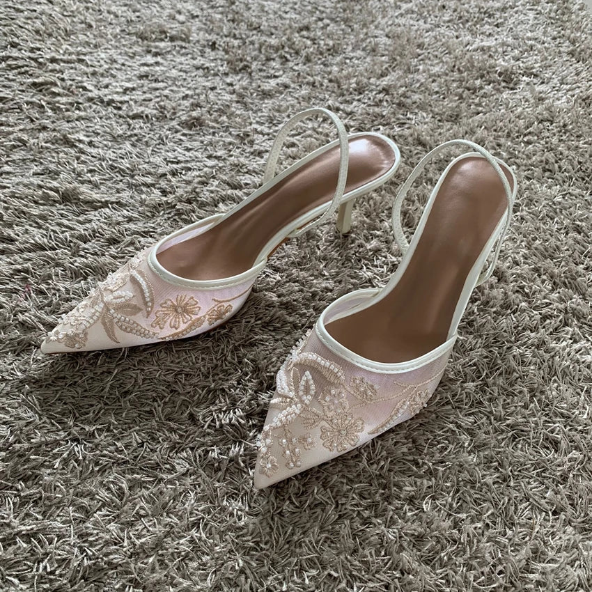 Thin High Heels Sandals Women 2025 Summer Sexy Slingback Pointed Toe Pumps Dress Shoes Woman Sandalias De Mujer