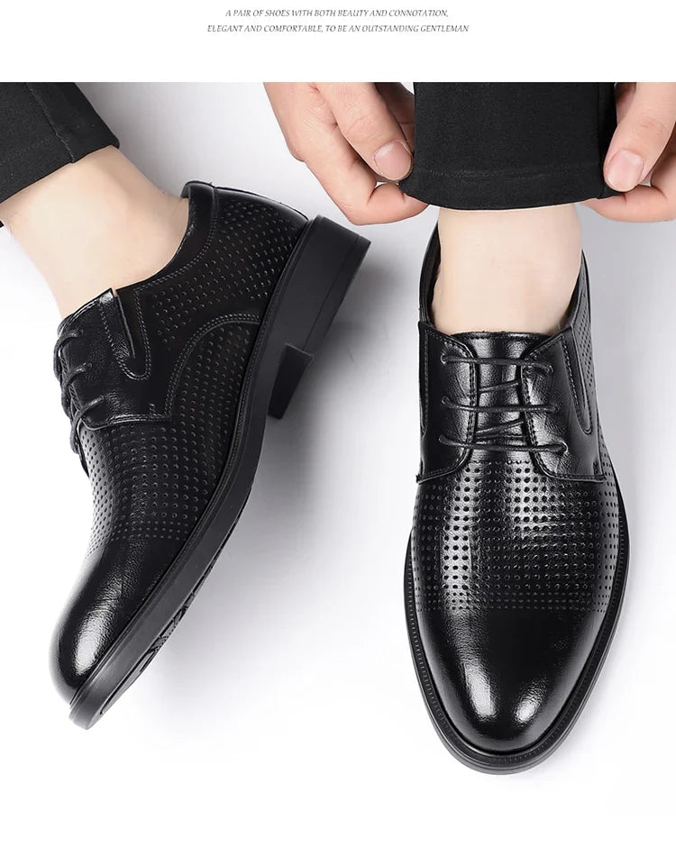 Men's Summer Breathable Leather Shoes British Style Comfortable Soft Business Formal Derby Shoes Hollow out Design-SJ6607-1