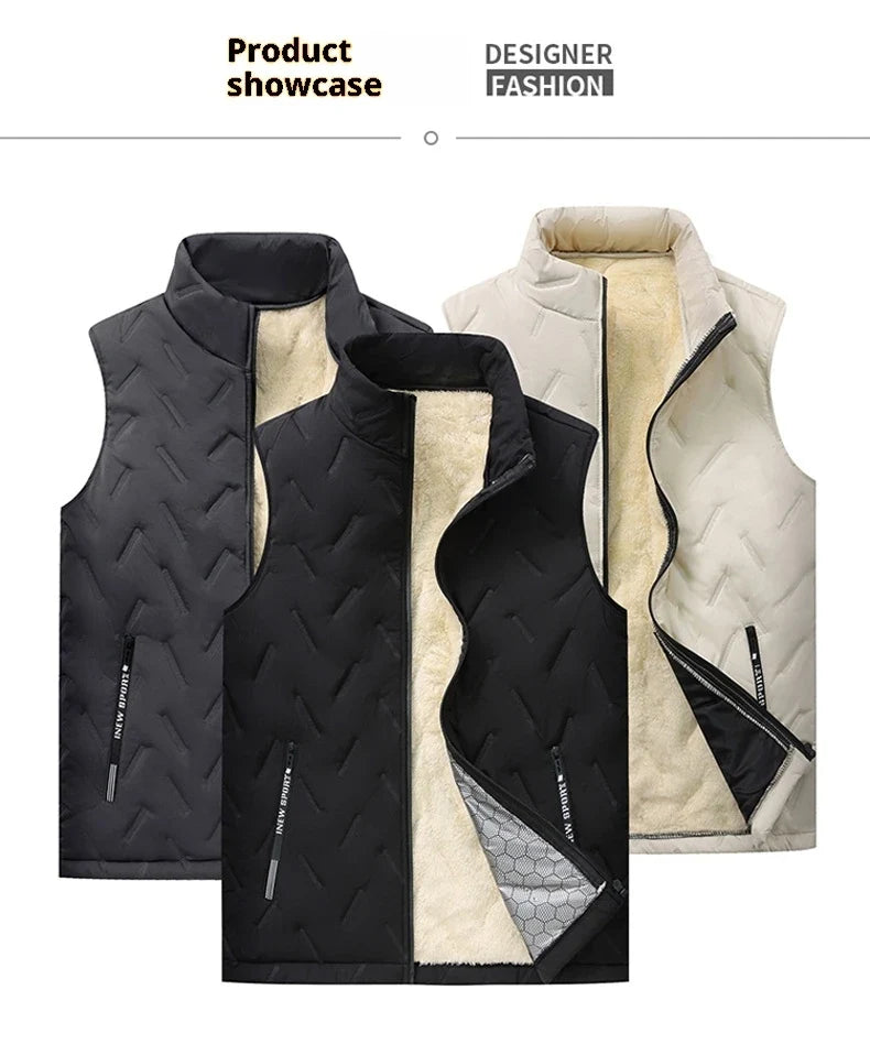 Unisex Large Size Lamb Velvet Fleece Lined Thickened Warm Vest Casual Fashion Collar Jacket M-7XL Couple Style Topwear