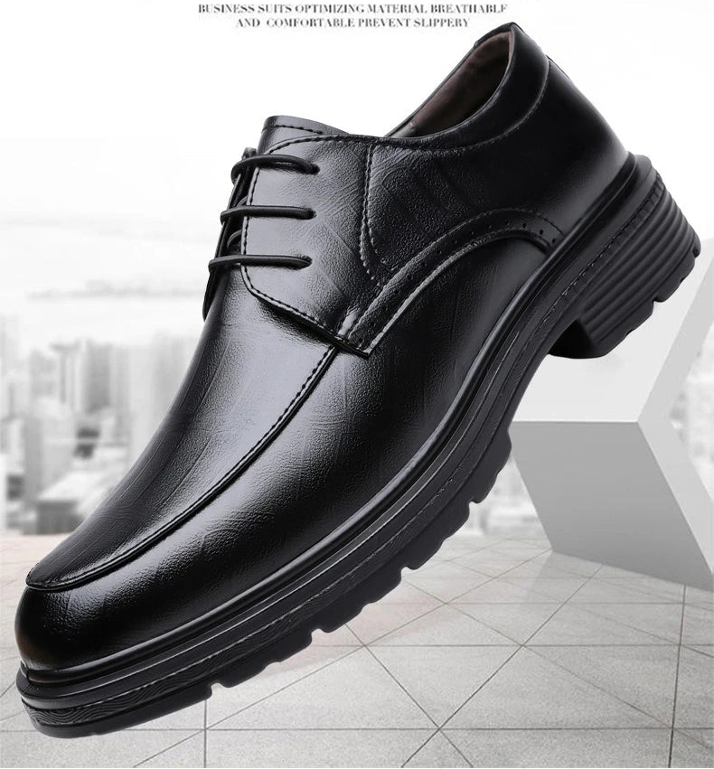 Men's Lace-up Business Casual Leather Shoes Spring Autumn New Platform Work Shoes Male Fashion Solid Color Dress Shoe Man