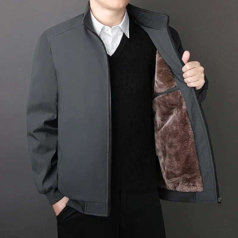 Brand Winter Jacket Men 2026 Autumn Solid Color Plush and Thick Coats Men Plus Size 8xl Stand Collar Warm Men Clothing