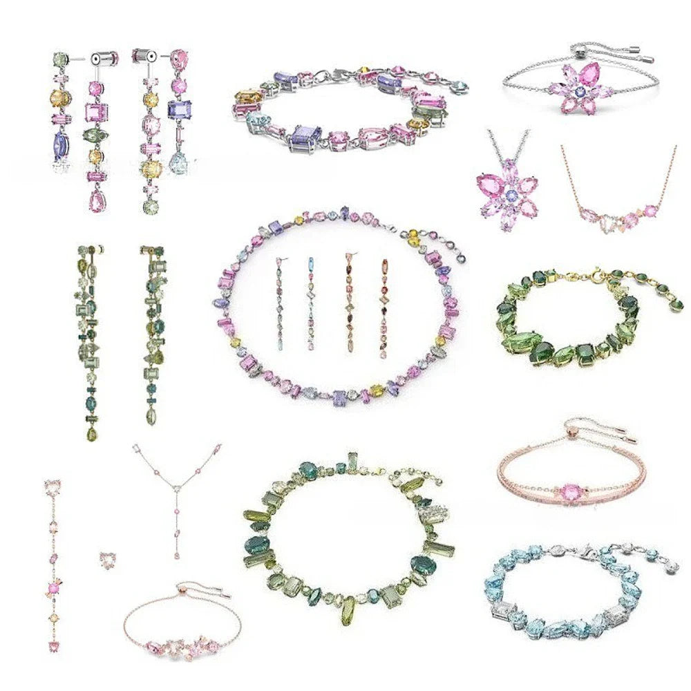 Candy Colorful Imitation Crystal Dopamine Unique Design Choker Necklace Bracelet Earrings, Jewelry for Women Bridal Gift
