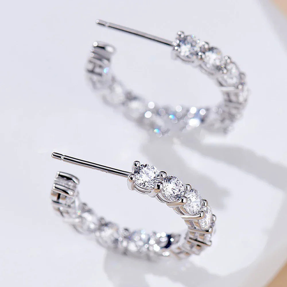 0.1carat All Moissanite Hoop Earrings D Color Sparkling Diamond Earring for Women 925 Sterling Silver Studs Fine Jewelry