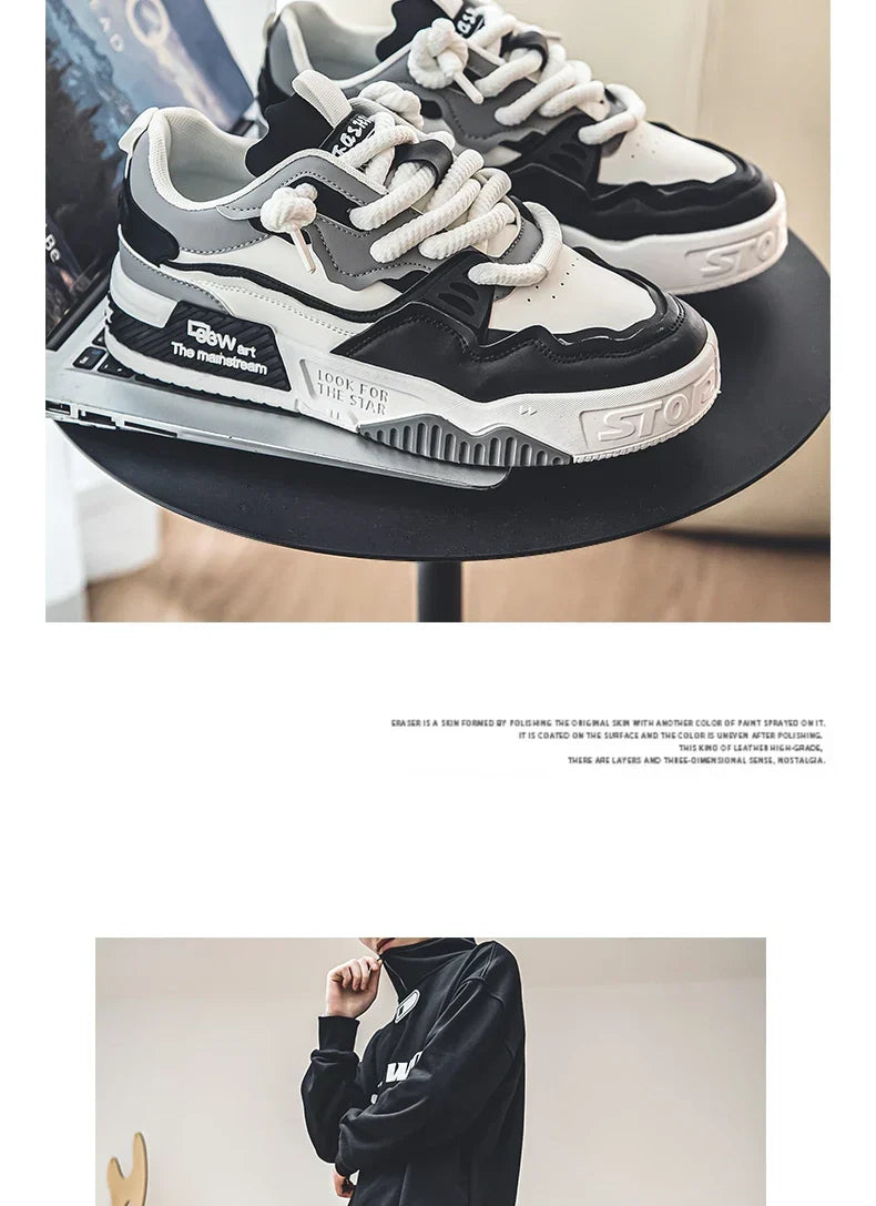 Men's Trendy Skate Shoes, Comfy Non Slip Casual Lace Up Sneakers For Men's Outdoor Activities