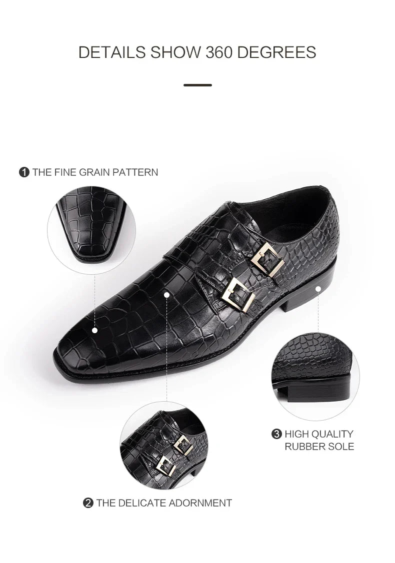 Men's Genuine Leather Dress Loafers Handmade Double Buckle Monk Slip-On Shoes for Party & Formal Wear Fashion& Men's Footwear
