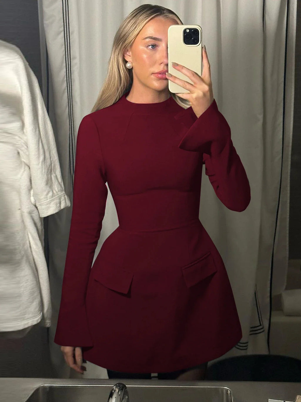 Long Sleeves Zipper Bodycon Mini Dress With Pocket Solid Elegant Outfit Office Streetwear Women’S Autumn Winter Clothes