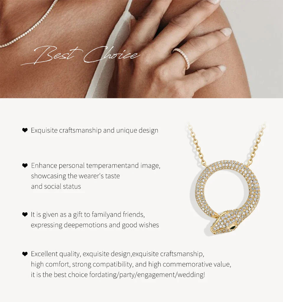Moissanite Necklace Original Snake Pendant 925 Sterling Silver 18KGold Plated for Women Man Birthday Gift Party Jewelry