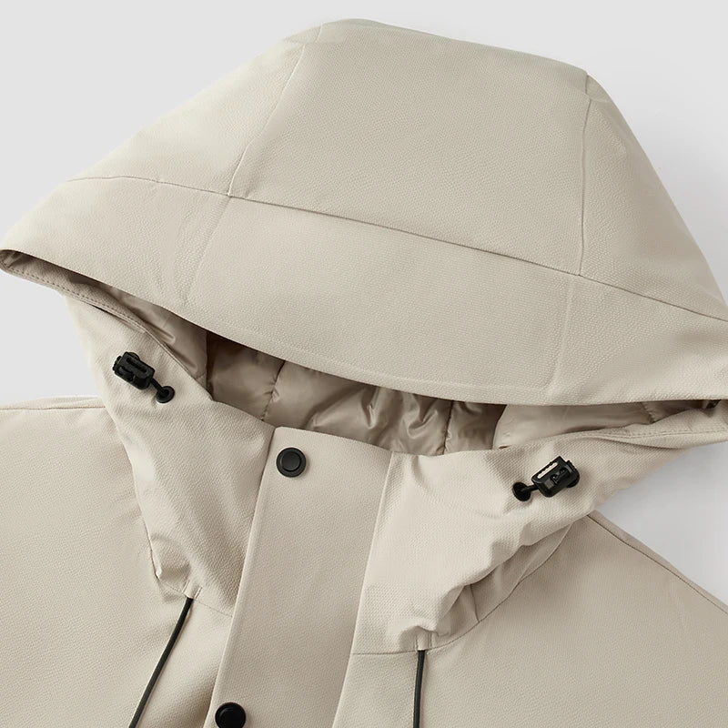 Down Jacket Men Textured Loose Hooded Outdoor Sport 2025 Winter Warm Outerwear Man Clothes