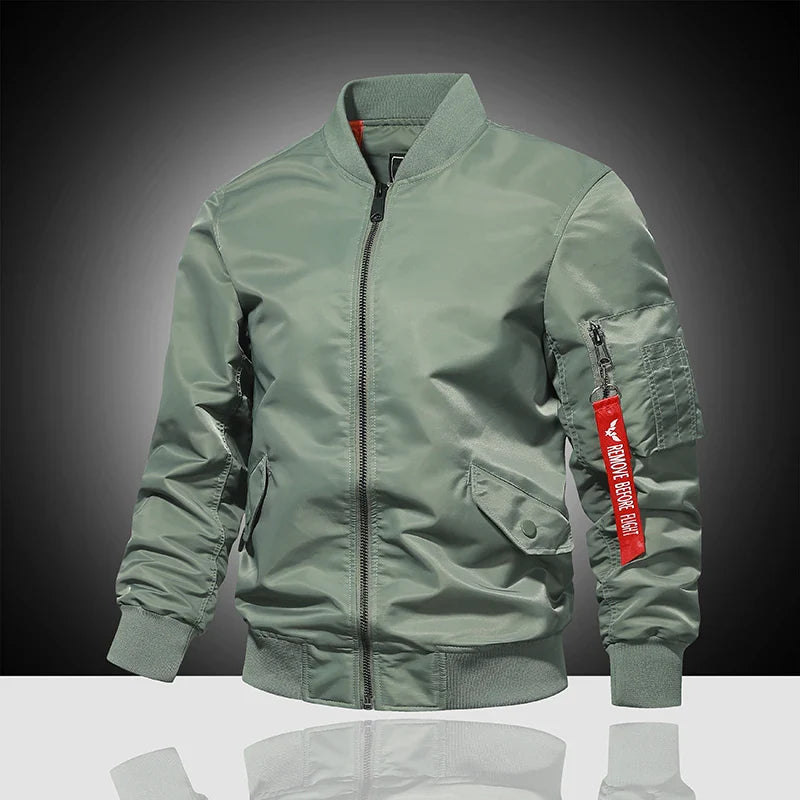 Spring and Autumn Winter Air Force MA1 Pilot Jacket Men's Solid Color Baseball Jacket Casual Thick Windproof Warm Cotton Jacket