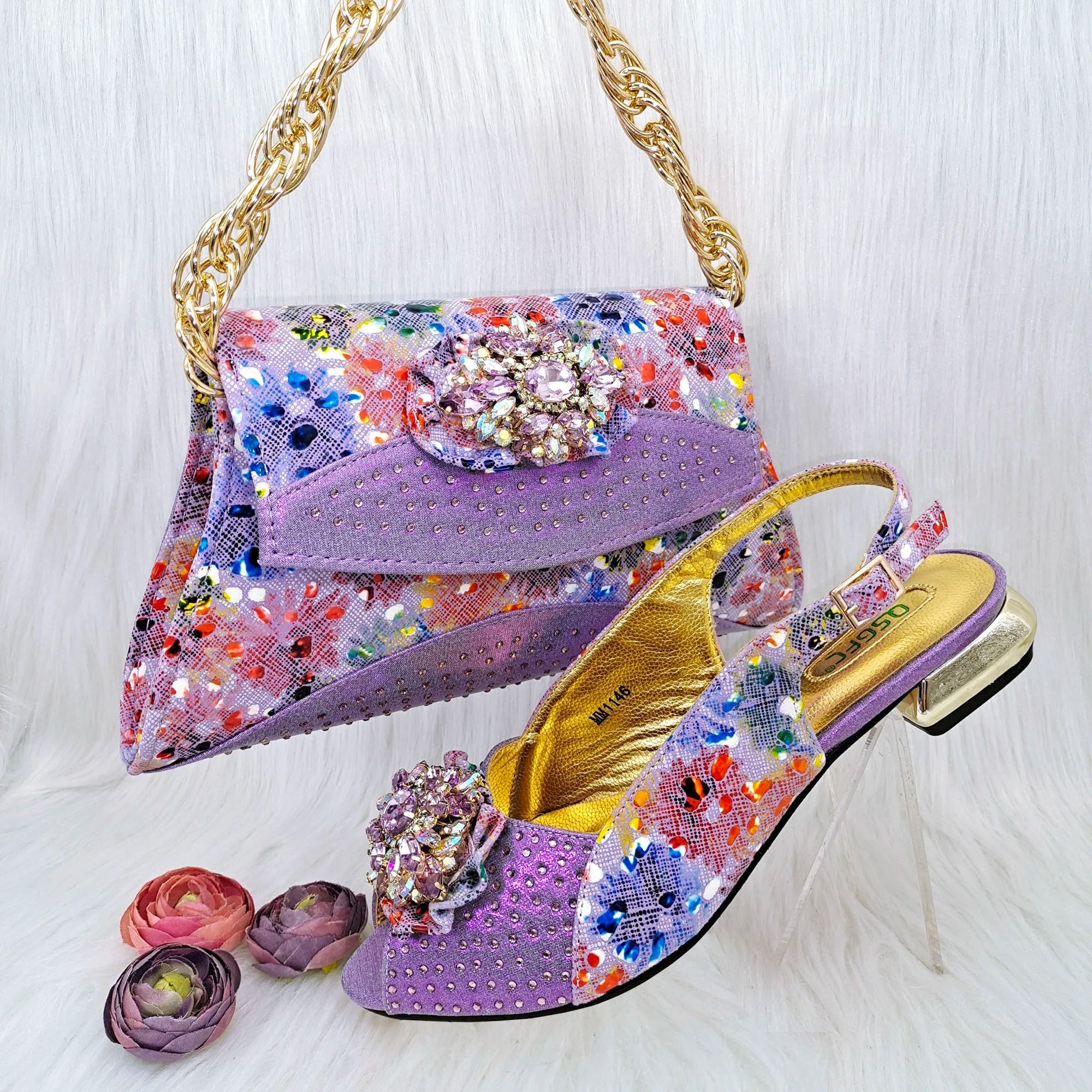 Flash Diamond Decoration Women's Bag With Comfortable Shoes