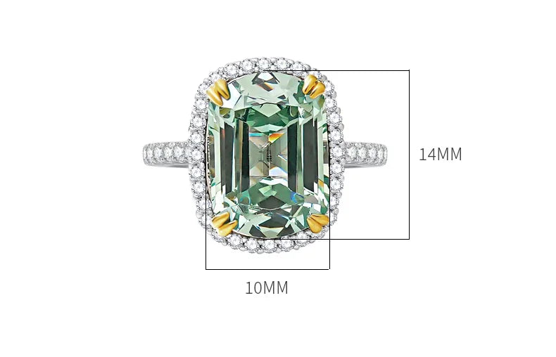 Luxurious light green tourmaline 925 sterling silver ring set with high carbon diamond temperament niche and versatile for women
