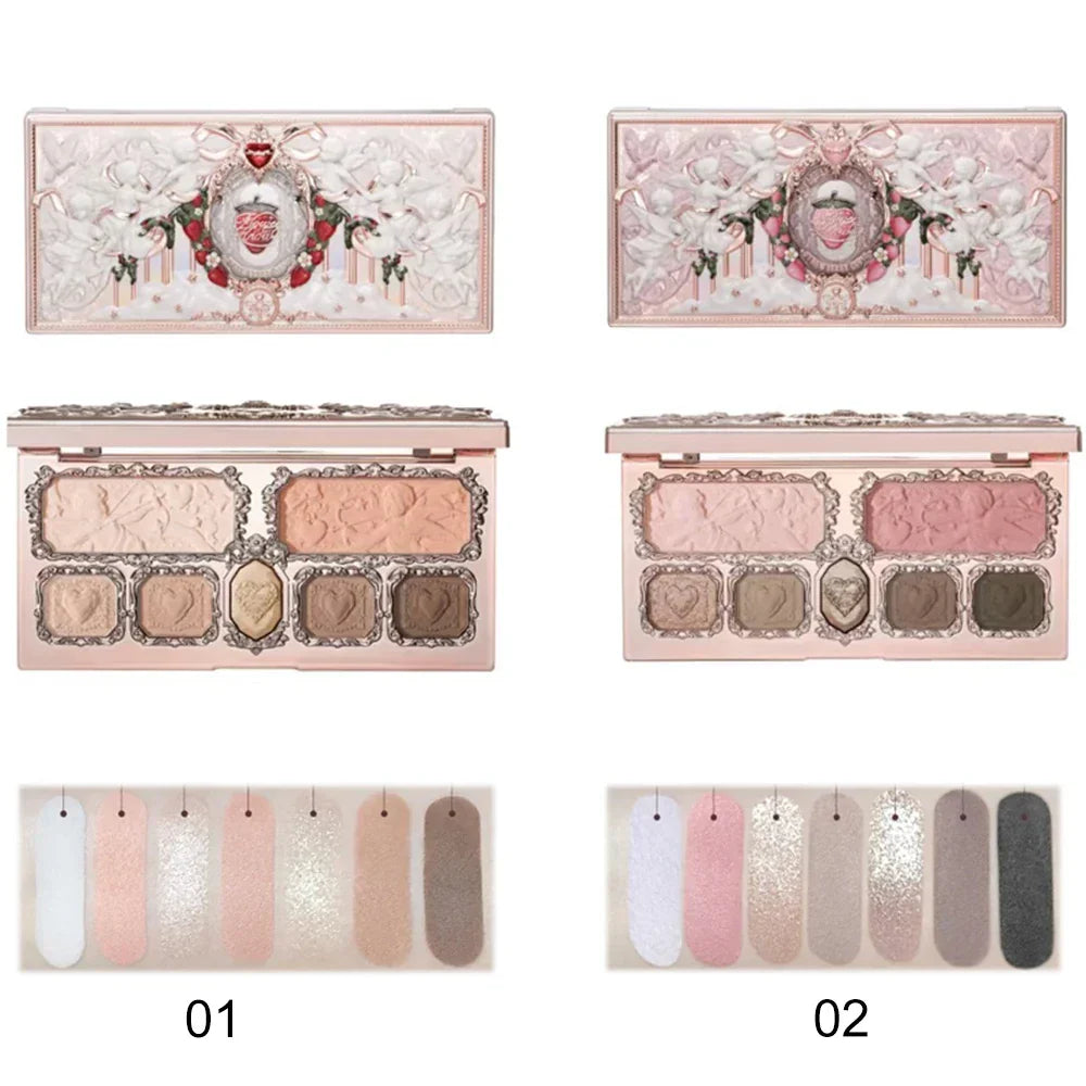 Flower Knows Strawberry Cupid Velvet Matte Lip Cream Pressed Powder Liquid Blush Set Long Lasting Lightweight Makeup