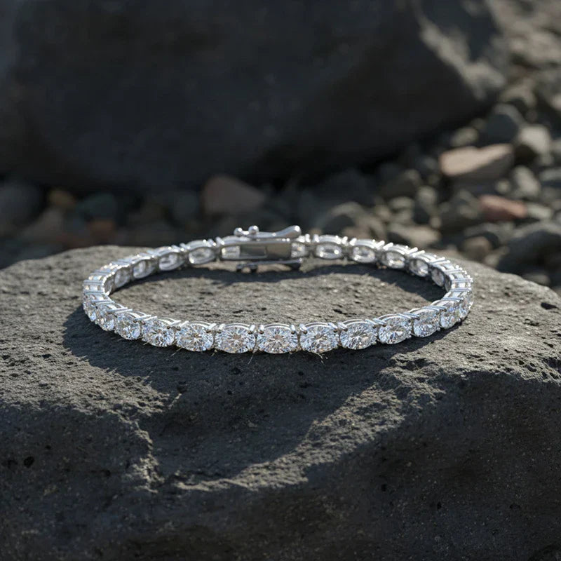 0.3-1.5CT Oval Cut Moissanite Hip-hop Tennis Bracelets for Women Men Lab Diamond Wedding Party 100% S925 Silver Chain