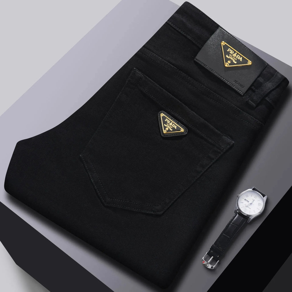 PL Pure Black High-Quality European Style Men's Jeans Slim Fit Smooths Your Silhouette Straight Leg Casual Trousers For Autumn/W
