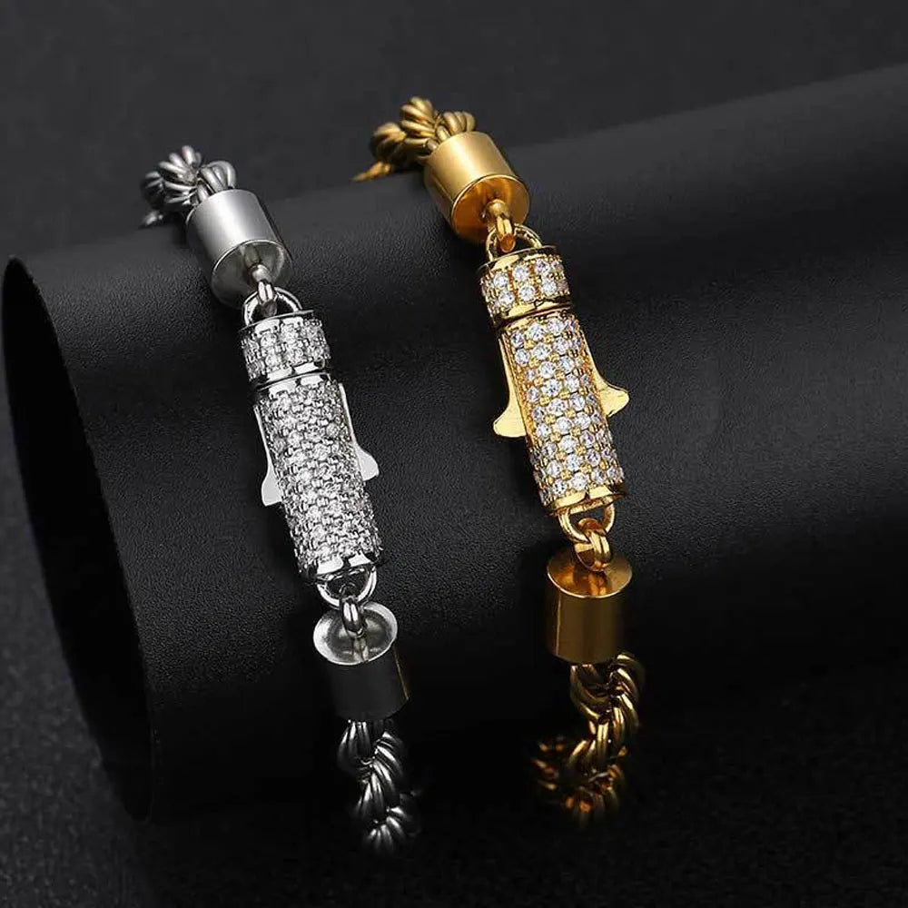 D VVS1 Moissanite Rope Bracelet 4mm Solid 925 Sterling Silver Chain Hip Hop Iced Out Clasp Rope Bracelets for Women Man