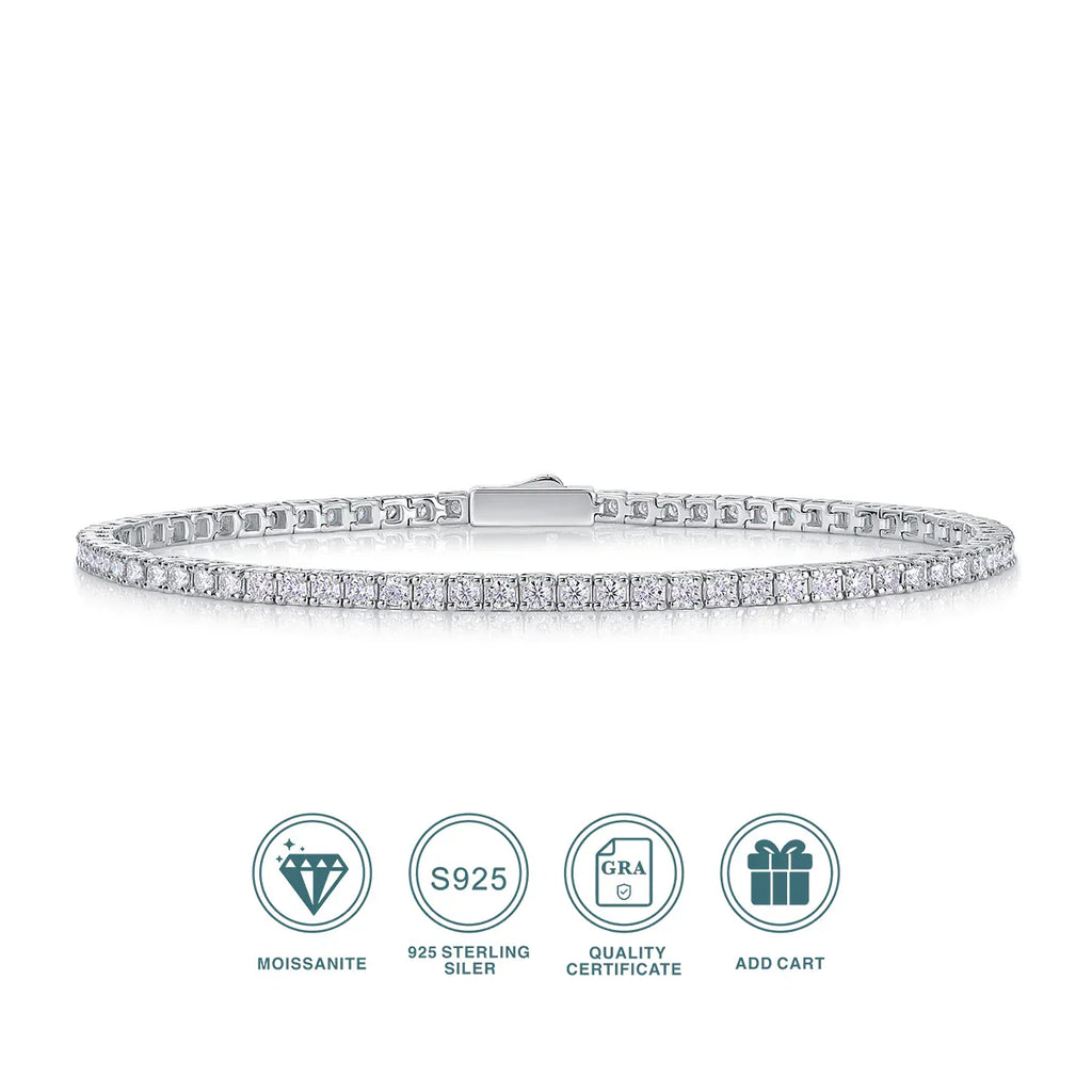 S925 Sterling Silver Moissanite Tennis Bracelet for Women Simple Row Design Elegant Sparkling Jewelry for Daily Wear