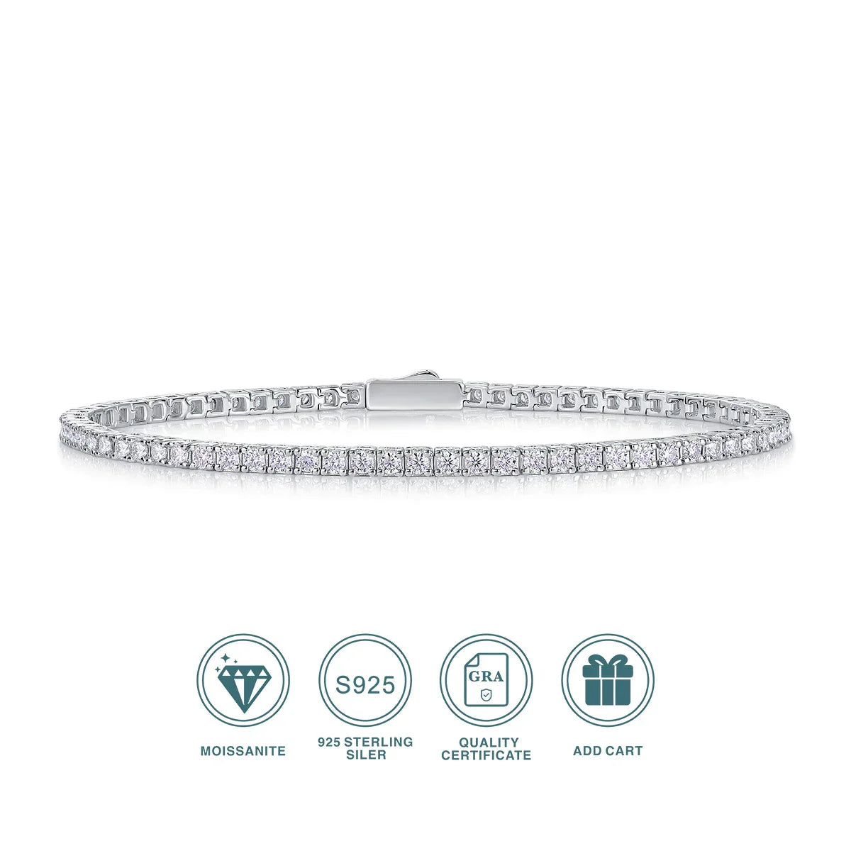 S925 Sterling Silver Moissanite Tennis Bracelet for Women Simple Row Design Elegant Sparkling Jewelry for Daily Wear