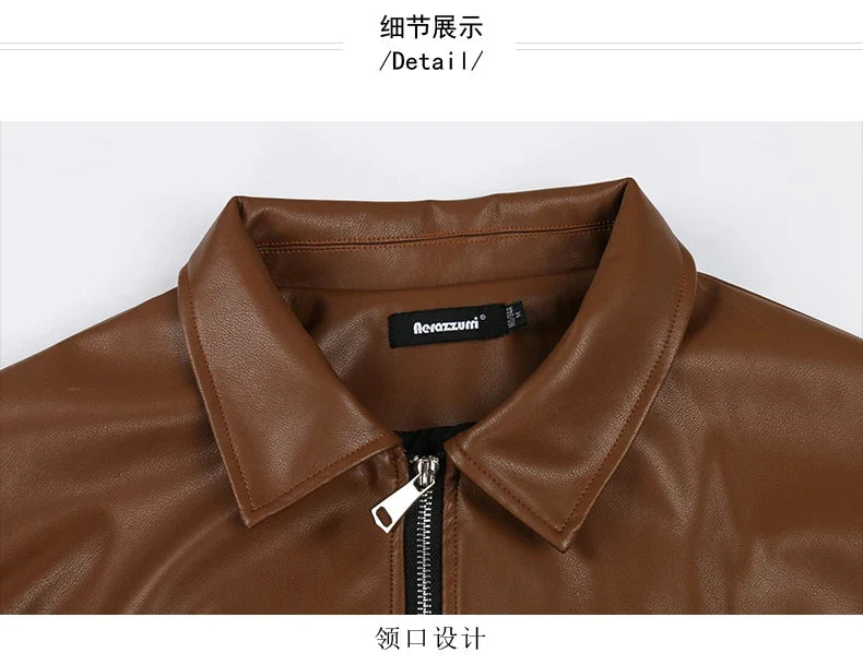 Spring Autumn Cool Luxury Short Black Soft Light Pu Leather Jacket Men Zipper Casual Mens Jackets and Coats Fashion
