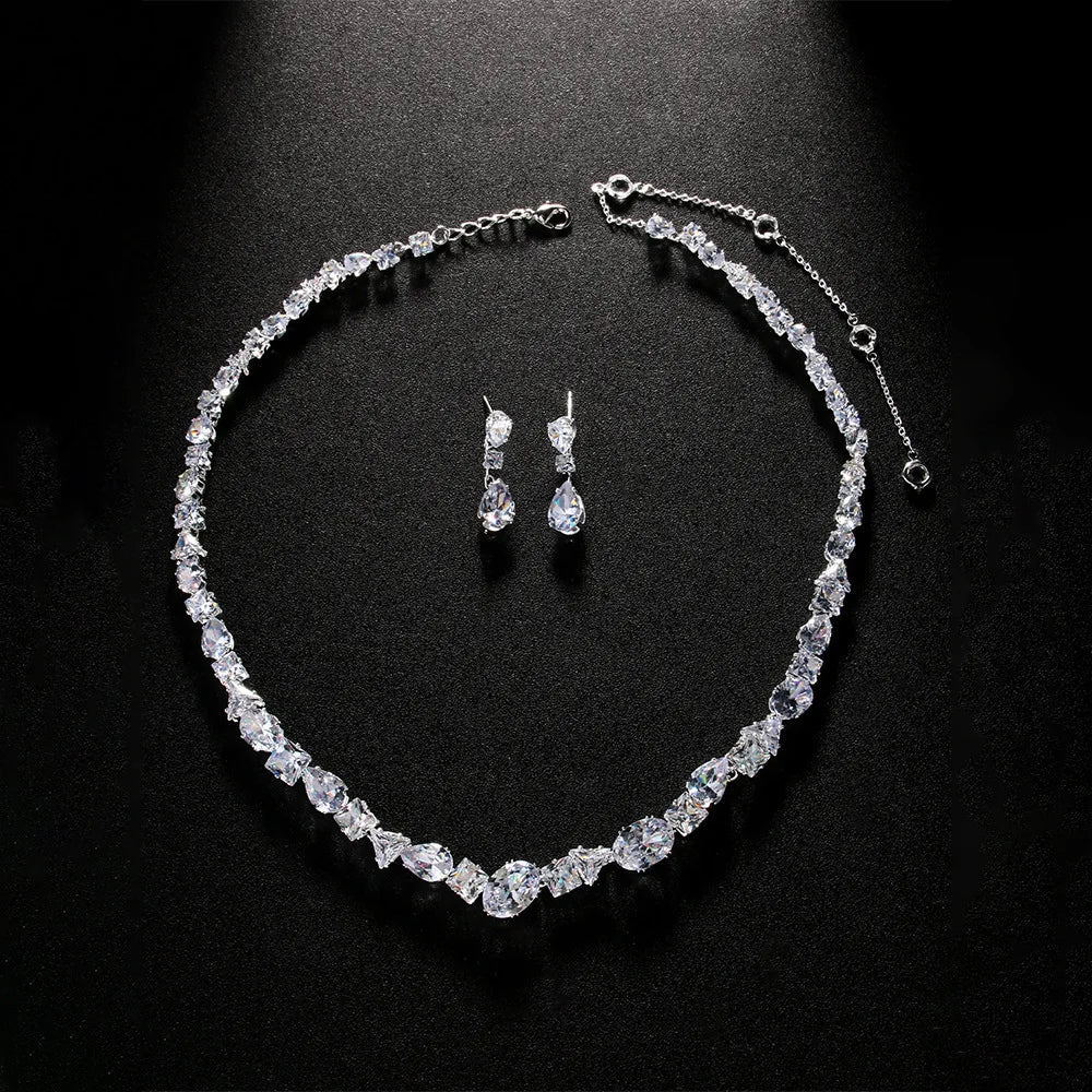 Full Zircon V Shape Neckalce Earrings Set High Quality Jewelry Fashion Show Bling Crystal Bridal Jewelry Set Bridal Wedding Gift