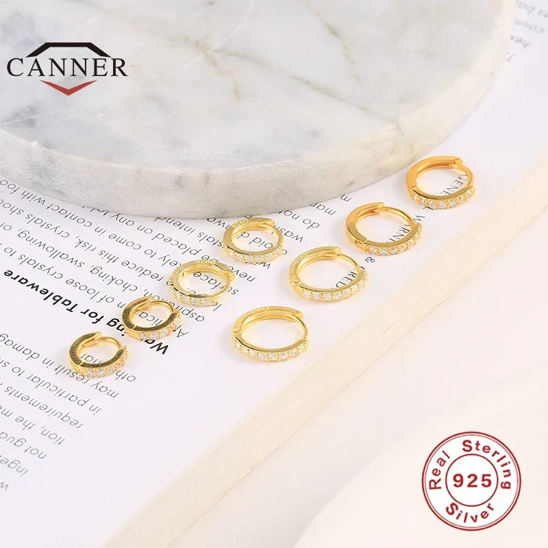 6/7/8/9mm Real 925 Sterling Silver Zircon Hoop Earrings for Women Huggie Earring Piercing Earings Jewelry Pendientes